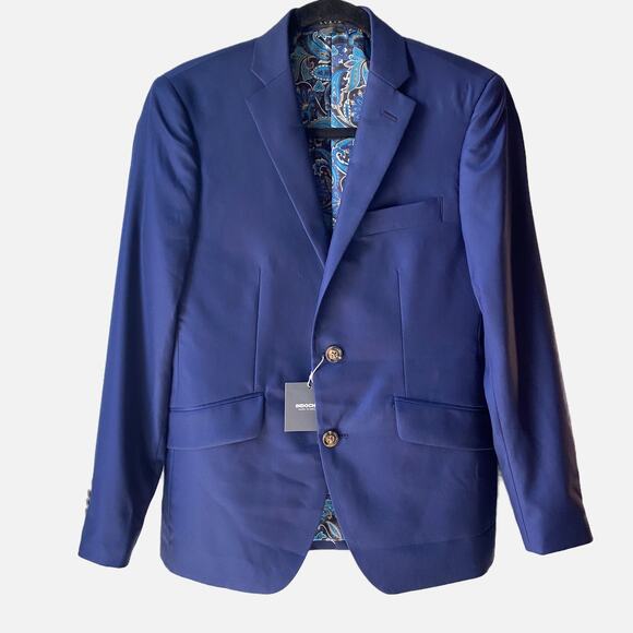 NWT INDOCHINO Navy Blue Wool Cashmere Blazer with Paisley Lining